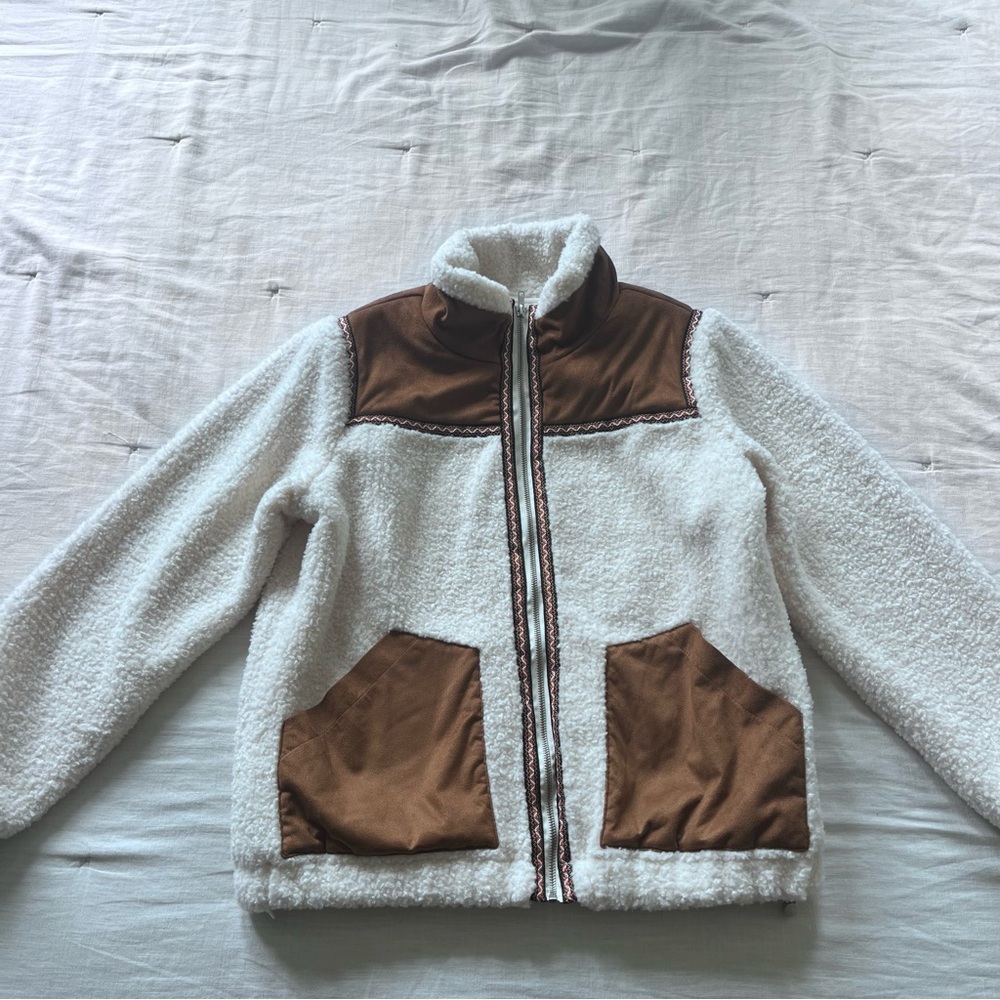Stoosh White and Brown Sherpa Jacket